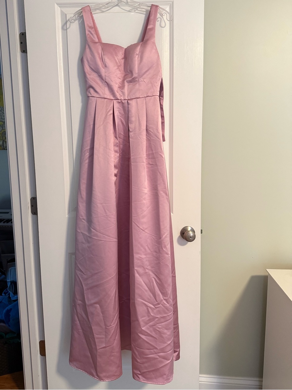 Pink Satin Maxi Dress with Wide Straps